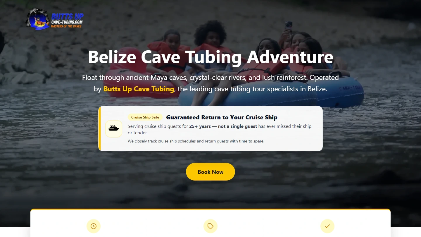 Project story presentation for Belize Cave Tubing Landing Page
